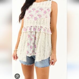 POL Cream Floral Textured Sleeveless Top NWT Sz L